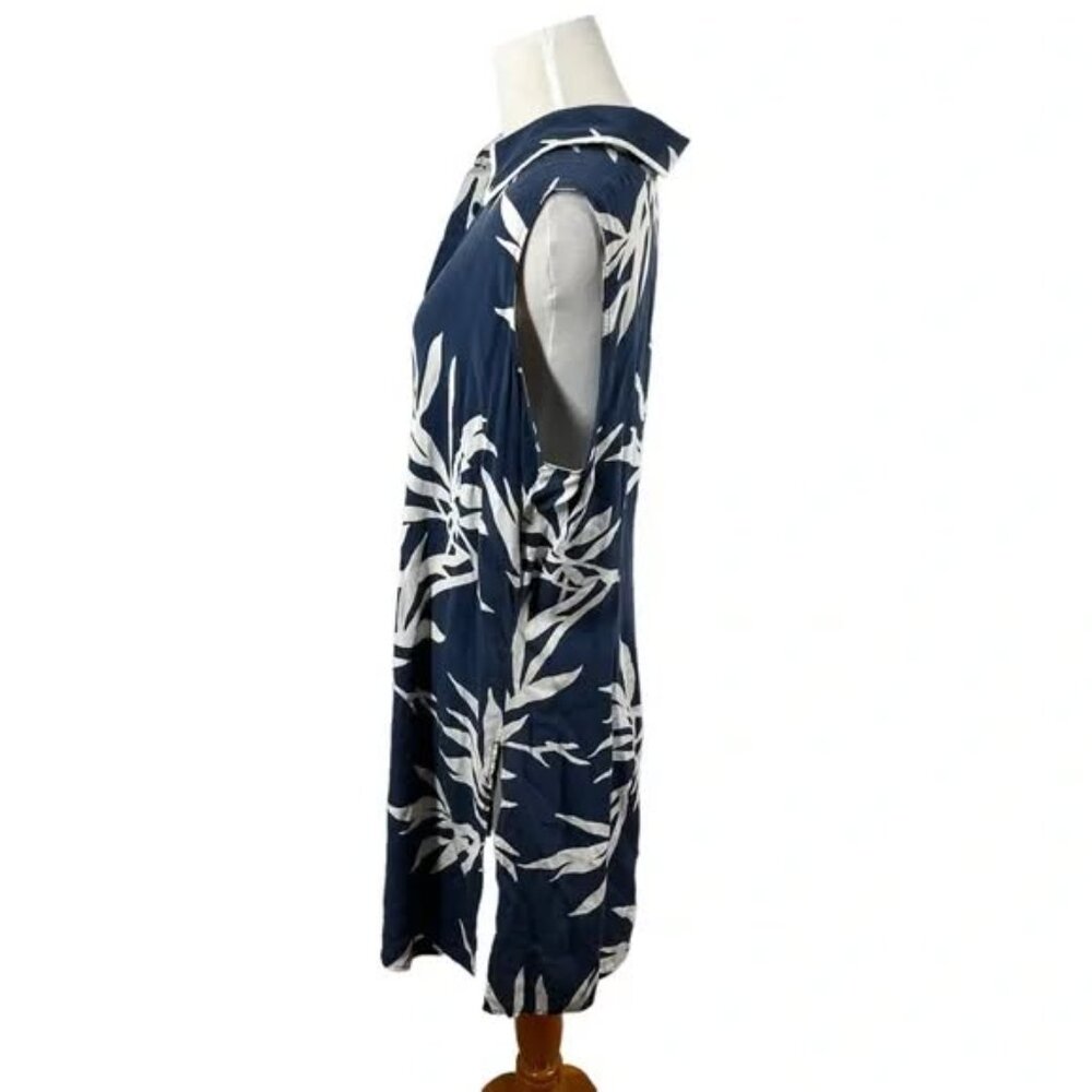 100% Silk Sully Bonnelly Navy Blue and White Floral Sheath Dress. Size 18W - Picture 4 of 5